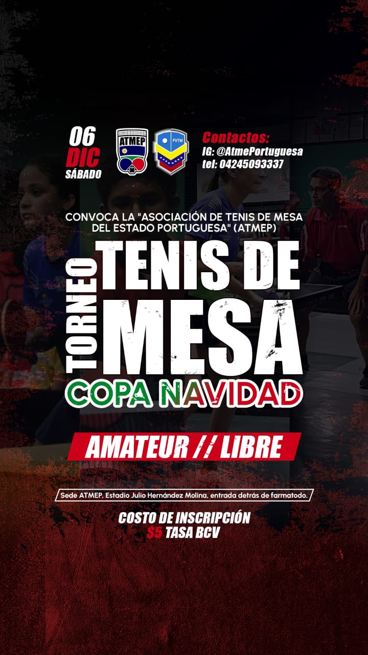 El tenis de mesa de Portuguesa se viste de Gala: ATMEP Invita a la «Copa Navidad» este Sábado