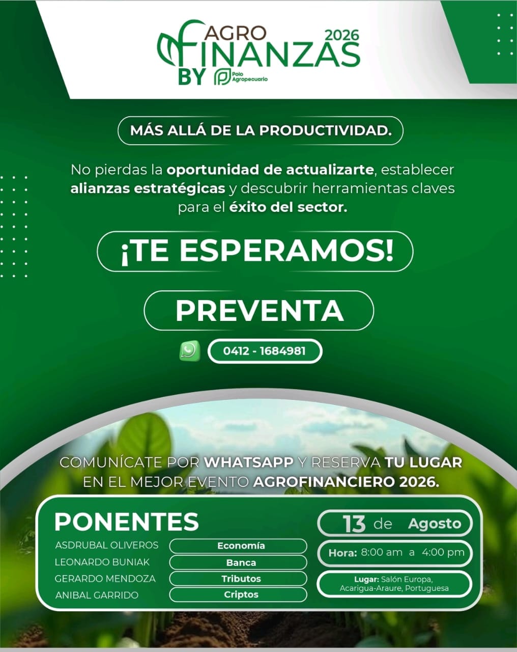 AgroFinanzas 2026: El evento clave que fusionará la economía, la banca y la tecnología para transformar el campo venezolano